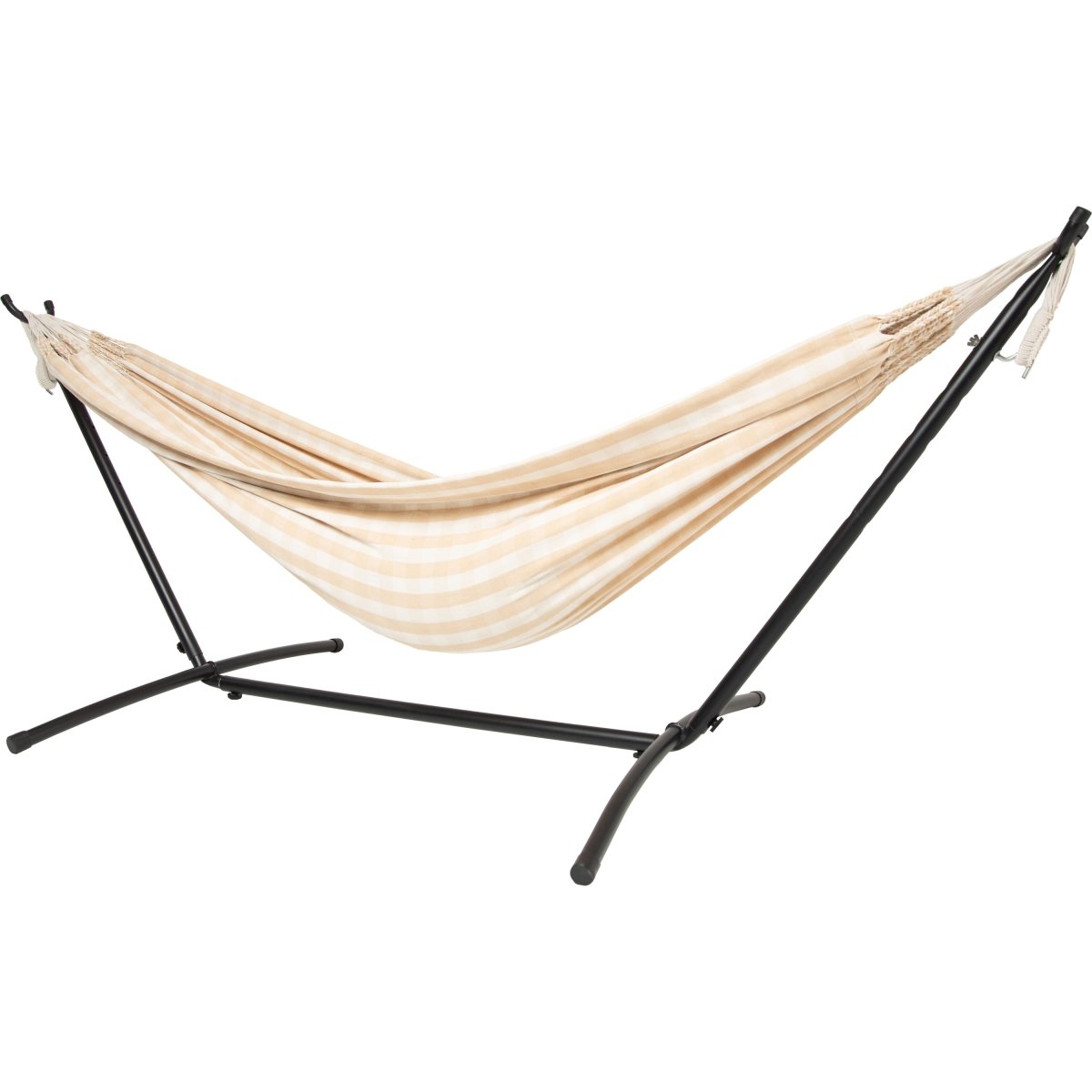 10ft Black Universal Steel Hammock Stand &amp; Authentic Double Vichy Hammock in Sand - Outdoorium