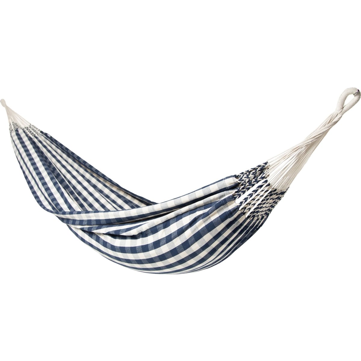 10ft White Universal Steel Hammock Stand & Authentic Double Vichy Hammock in Navy - Outdoorium
