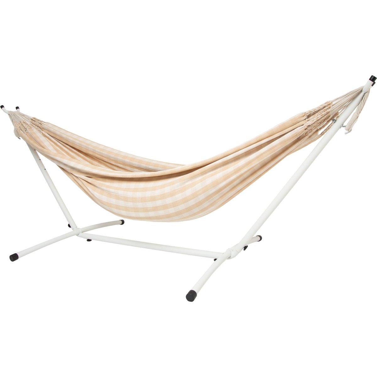 10ft White Universal Steel Hammock Stand &amp; Authentic Double Vichy Hammock in Sand - Outdoorium