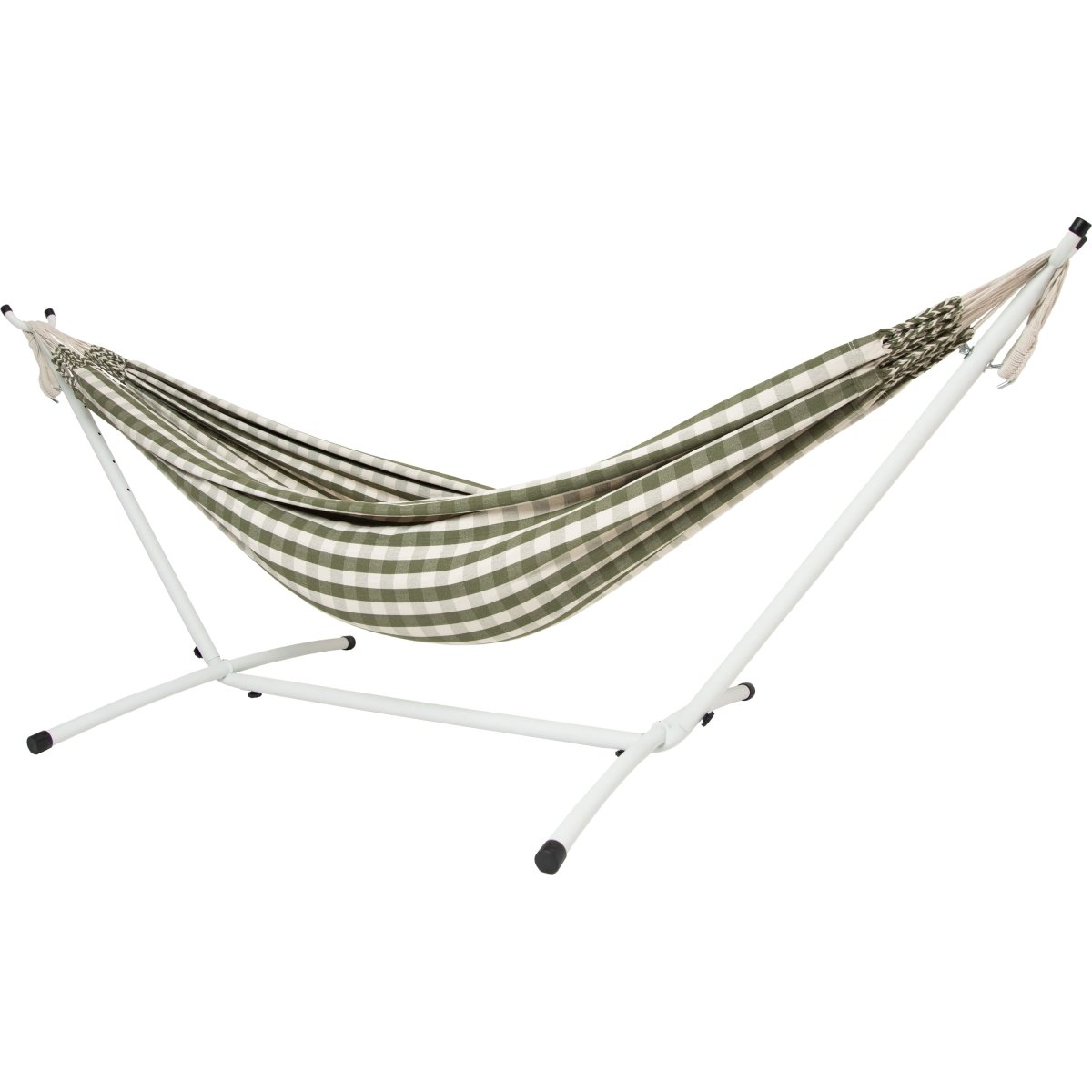 10ft White Universal Steel Hammock Stand &amp; Authentic Double Vichy Hammock in Urban Olive - Outdoorium