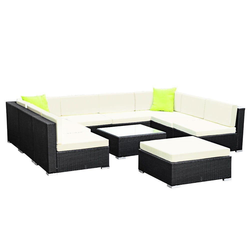 10PC Outdoor Furniture Sofa Set Wicker Garden Patio Lounge - Outdoorium