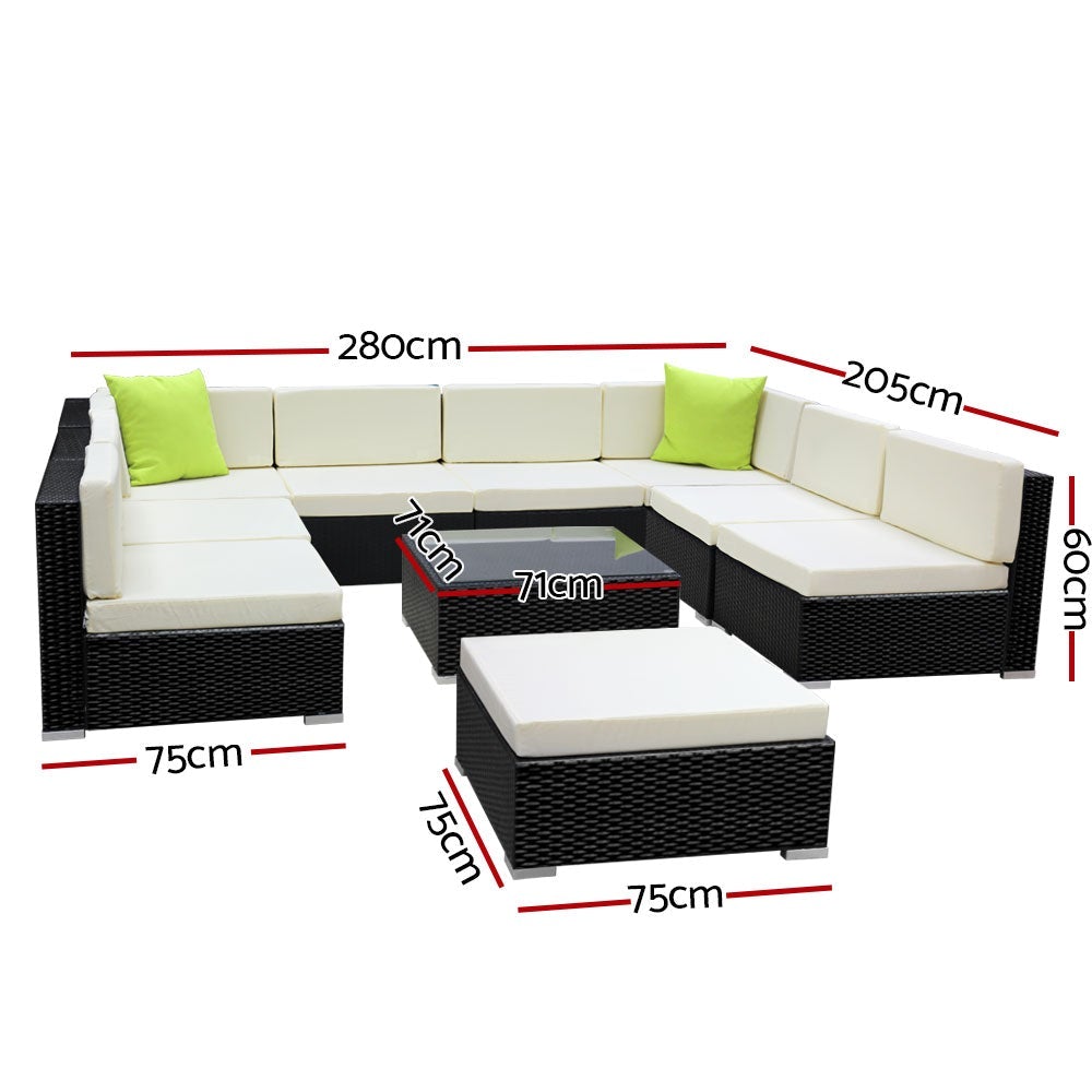 10PC Outdoor Furniture Sofa Set Wicker Garden Patio Lounge - Outdoorium