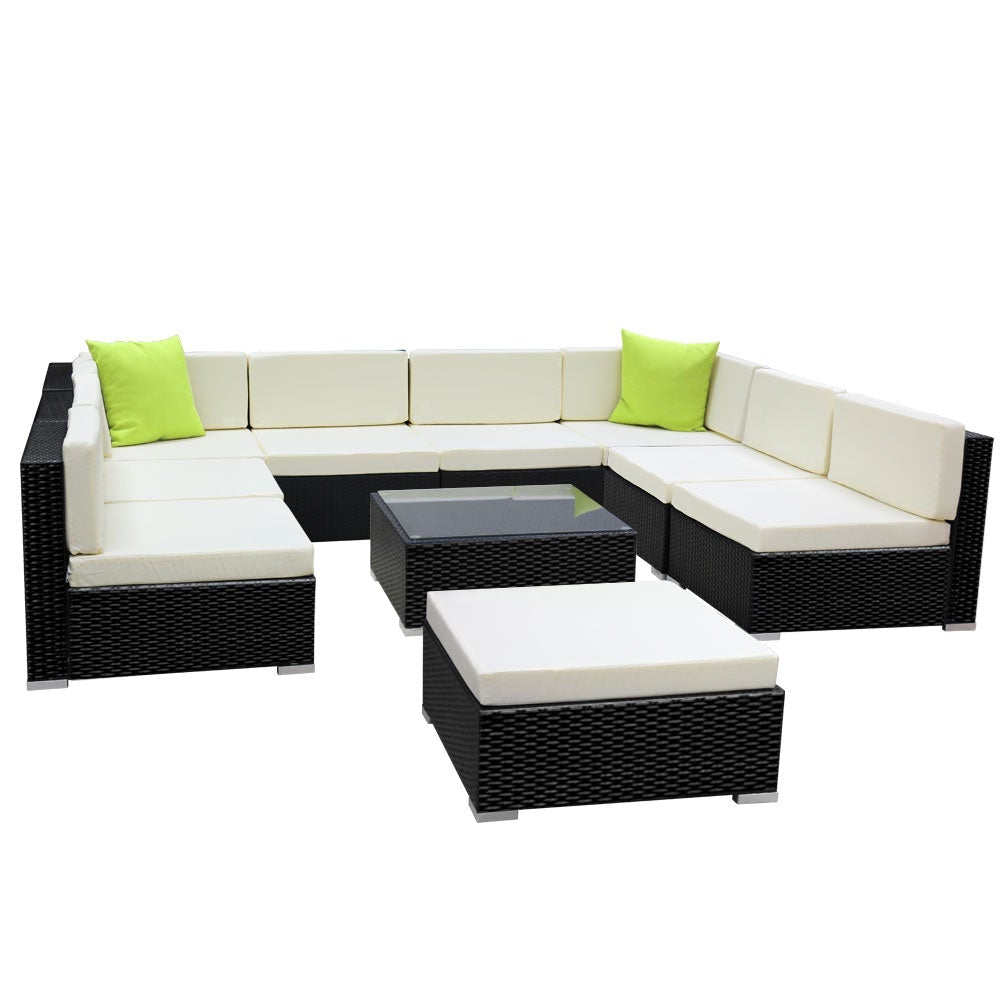10PC Sofa Set with Storage Cover Outdoor Furniture Wicker - Outdoorium
