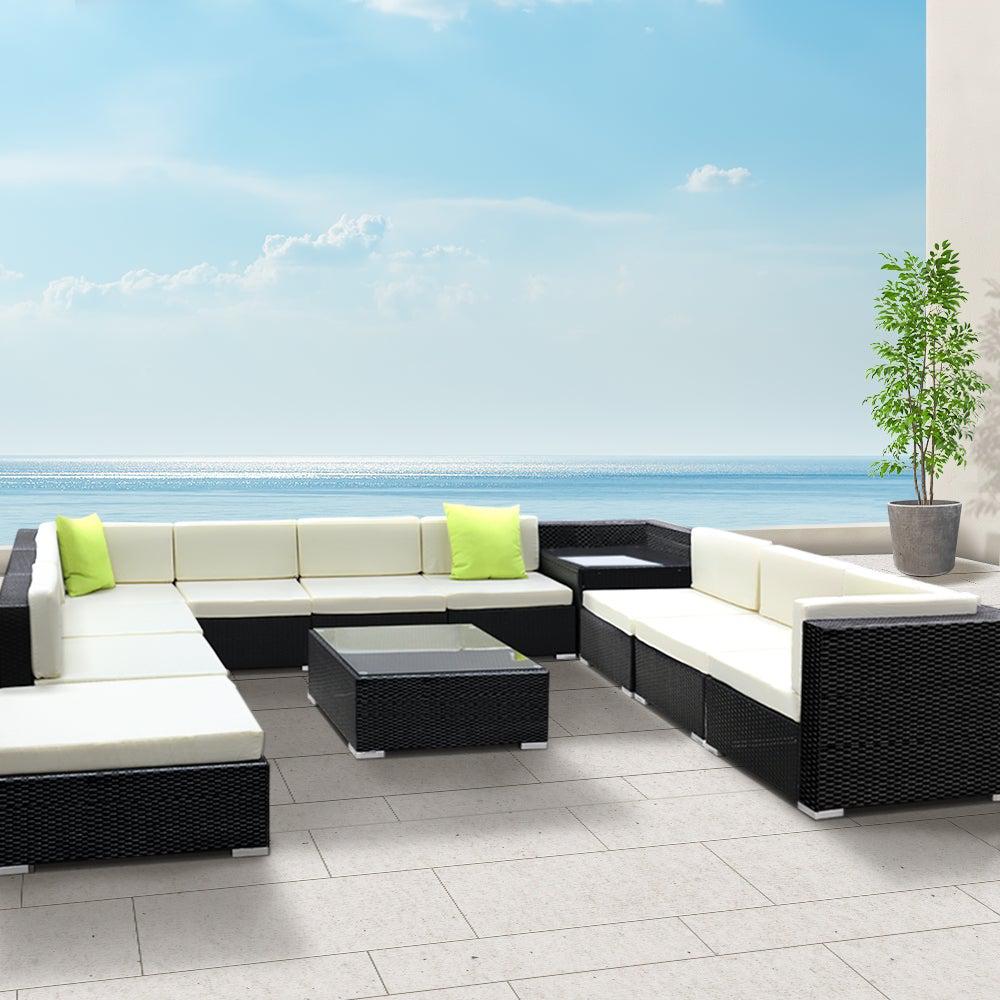 12PC Outdoor Furniture Sofa Set Wicker Garden Patio Lounge - Outdoorium