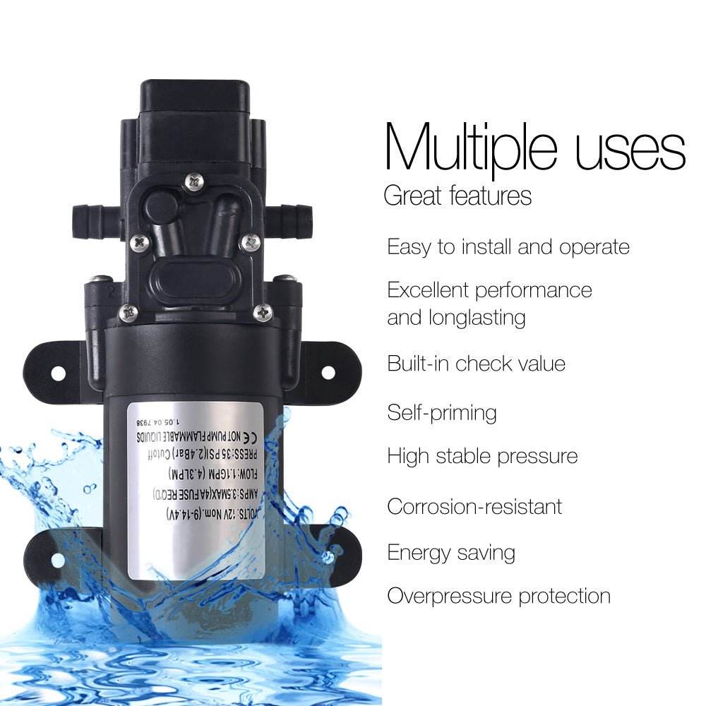 Water Pump 12V Pressure Shower 4.3L/Min | Outdoorium