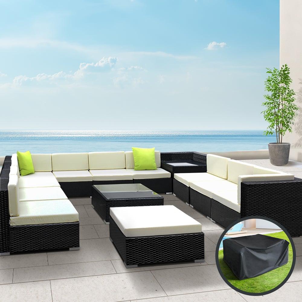 13PC Sofa Set with Storage Cover Outdoor Furniture Wicker - Outdoorium