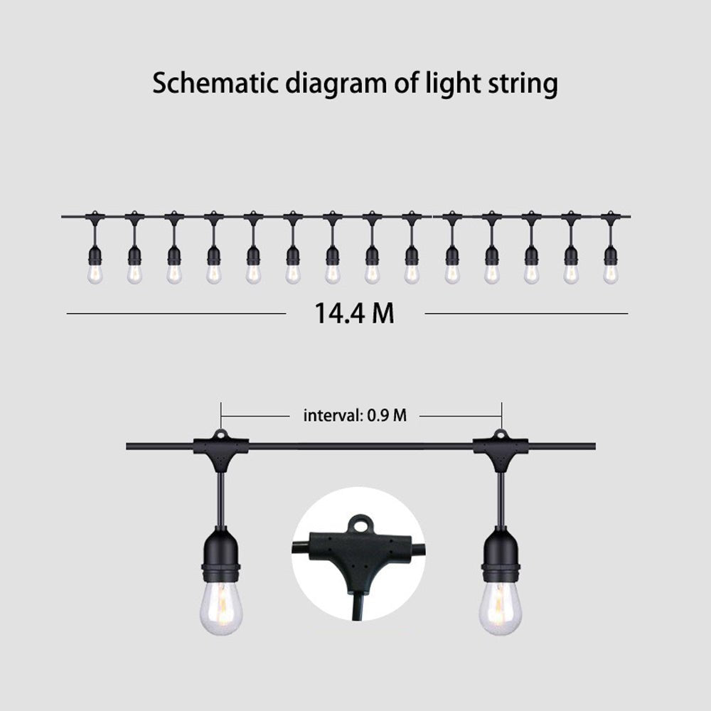 15M Solar Festoon String Lights Kits Globe Outdoor Garden - Outdoorium