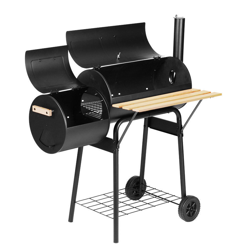 2-in-1 Offset BBQ Smoker - Black - Outdoorium