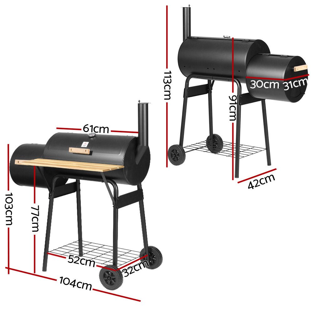 2-in-1 Offset BBQ Smoker - Black - Outdoorium