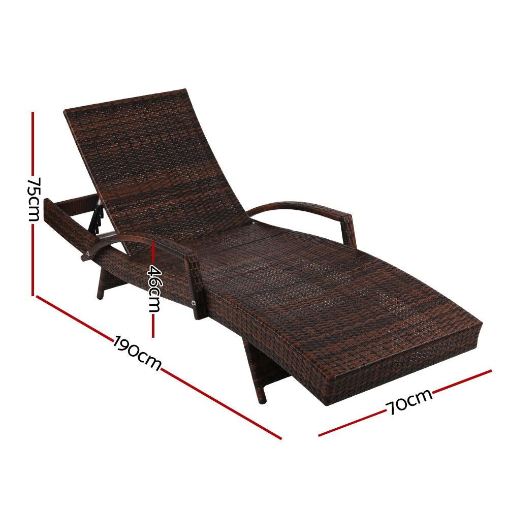 2pc Sun Lounge Outdoor Furniture Day Bed Rattan Wicker Lounger Patio - Outdoorium