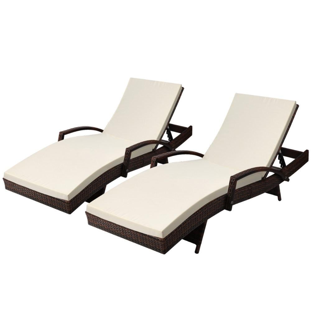 2pc Sun Lounge Outdoor Furniture Day Bed Rattan Wicker Lounger Patio - Outdoorium