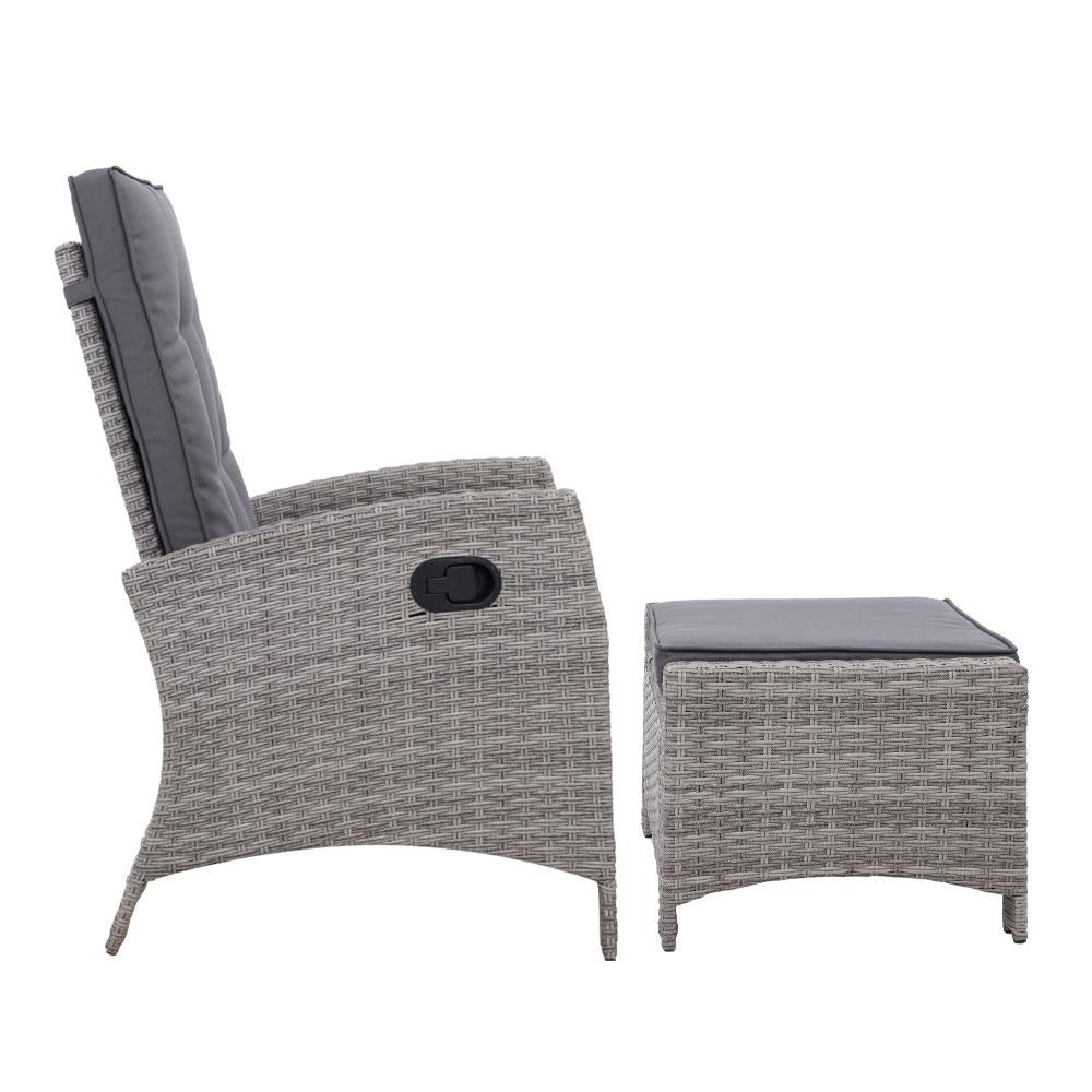 2PC Sun lounge Recliner Chair Wicker Lounger Sofa Day Bed Outdoor Chairs Patio Furniture Garden Cushion Ottoman - Outdoorium