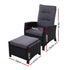 2PC Sun lounge Recliner Chair Wicker Lounger Sofa Day Bed Outdoor Chairs Patio Furniture Garden Cushion Ottoman - Outdoorium