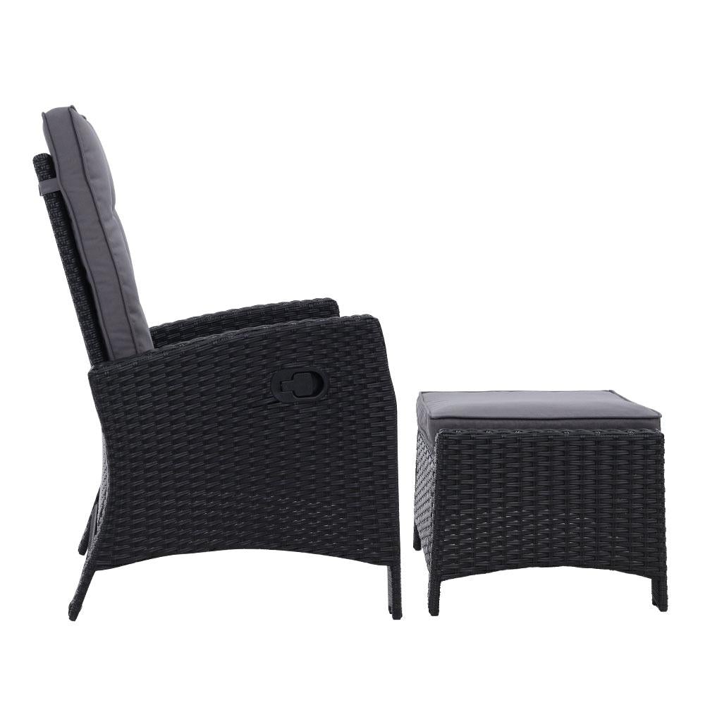 2PC Sun lounge Recliner Chair Wicker Lounger Sofa Day Bed Outdoor Chairs Patio Furniture Garden Cushion Ottoman - Outdoorium