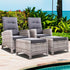 2PC Sun lounge Recliner Chair Wicker Lounger Sofa Day Bed Outdoor Chairs Patio Furniture Garden Cushion Ottoman - Outdoorium