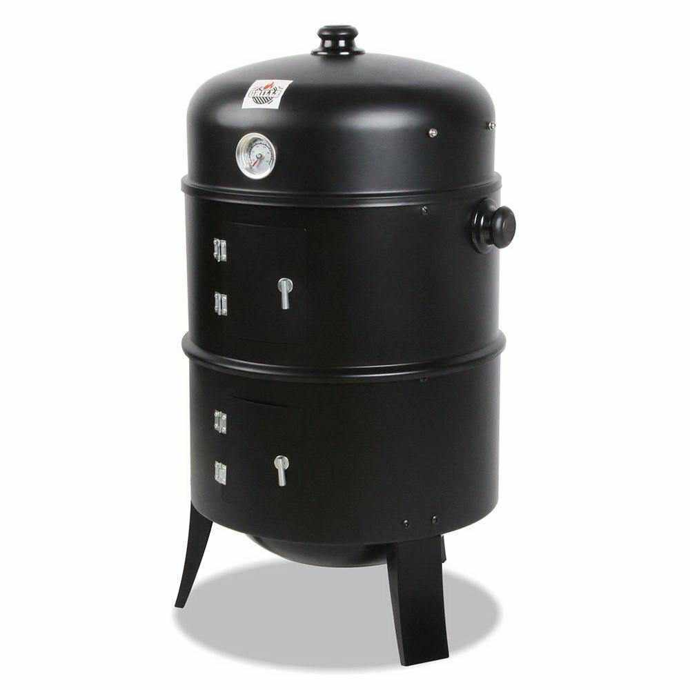 Grillz BBQ Grill 3-In-1 Charcoal Smoker - Black - Outdoorium