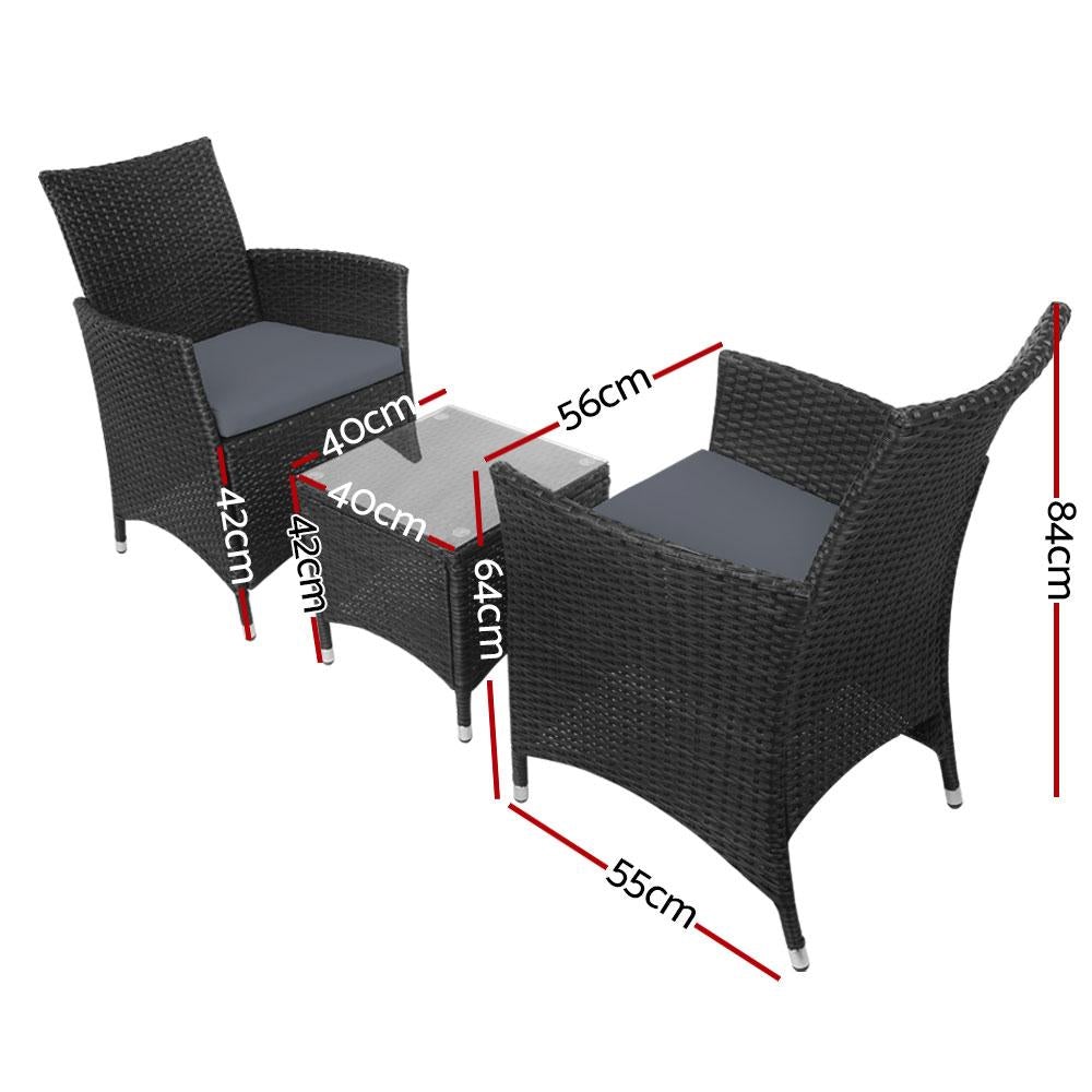 3 Piece Wicker Outdoor Furniture Set - Black - Outdoorium