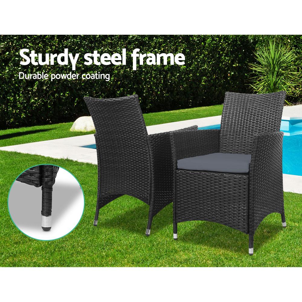 3 Piece Wicker Outdoor Furniture Set - Black - Outdoorium