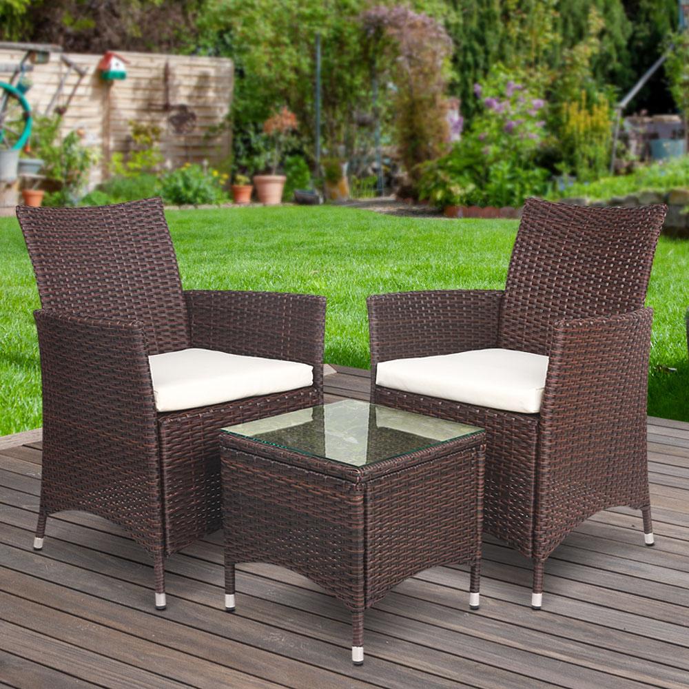 3 Piece Wicker Outdoor Furniture Set - Brown - Outdoorium