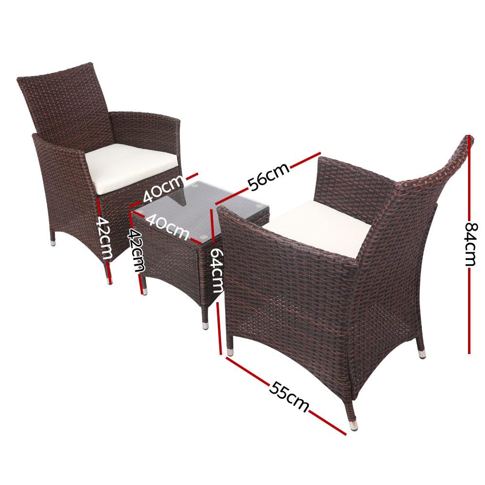 3 Piece Wicker Outdoor Furniture Set - Brown - Outdoorium