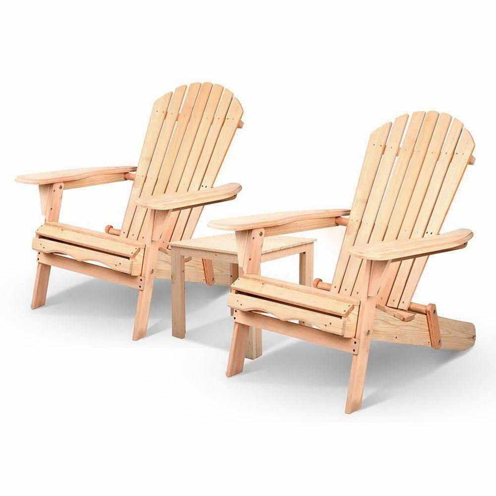 3 Piece Wooden Outdoor Beach Chair and Table Set - Outdoorium