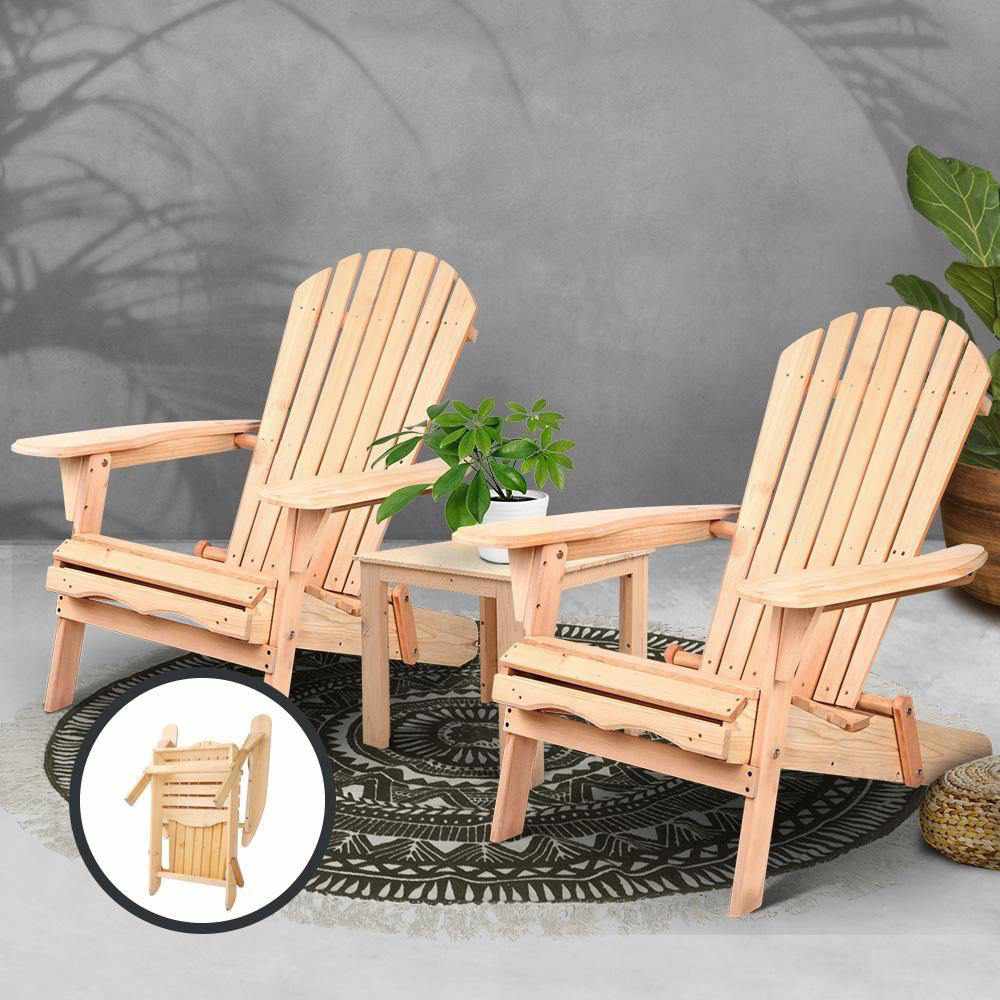 3 Piece Wooden Outdoor Beach Chair and Table Set - Outdoorium