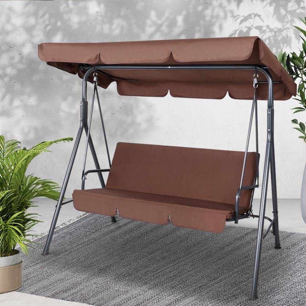 3 Seater Outdoor Canopy Swing Chair - Coffee - Outdoorium