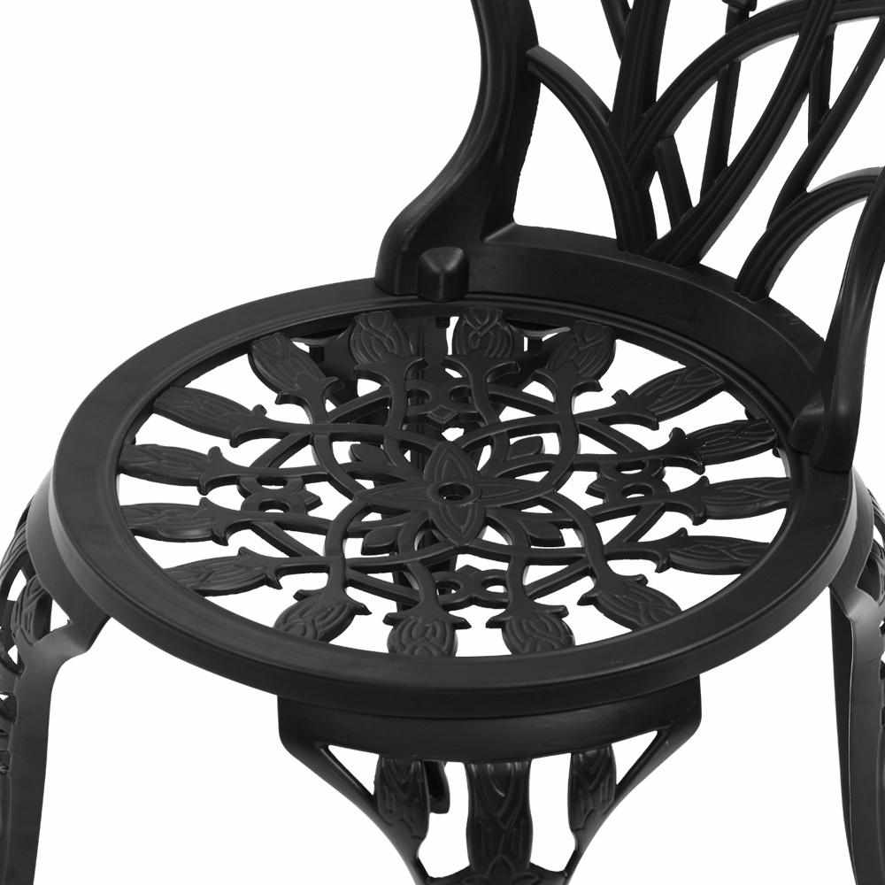 3PC Outdoor Setting Cast Aluminium Bistro Table Chair Patio Black - Outdoorium