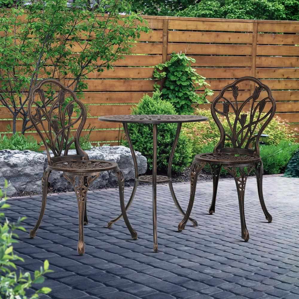 3PC Outdoor Setting Cast Aluminium Bistro Table Chair Patio Bronze - Outdoorium