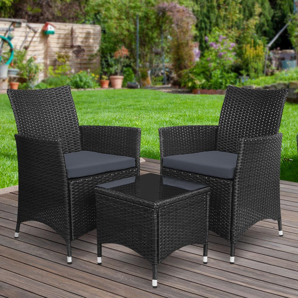 3pc Rattan Bistro Wicker Outdoor Furniture Set Black - Outdoorium