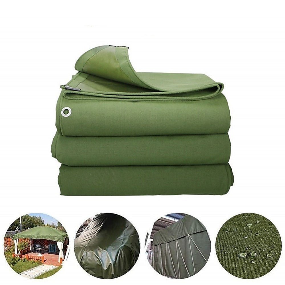 3x4M Army Heavy Duty Waterproof Canvas Tarp Tarpaulin Sun Blocked Dustproof - Outdoorium