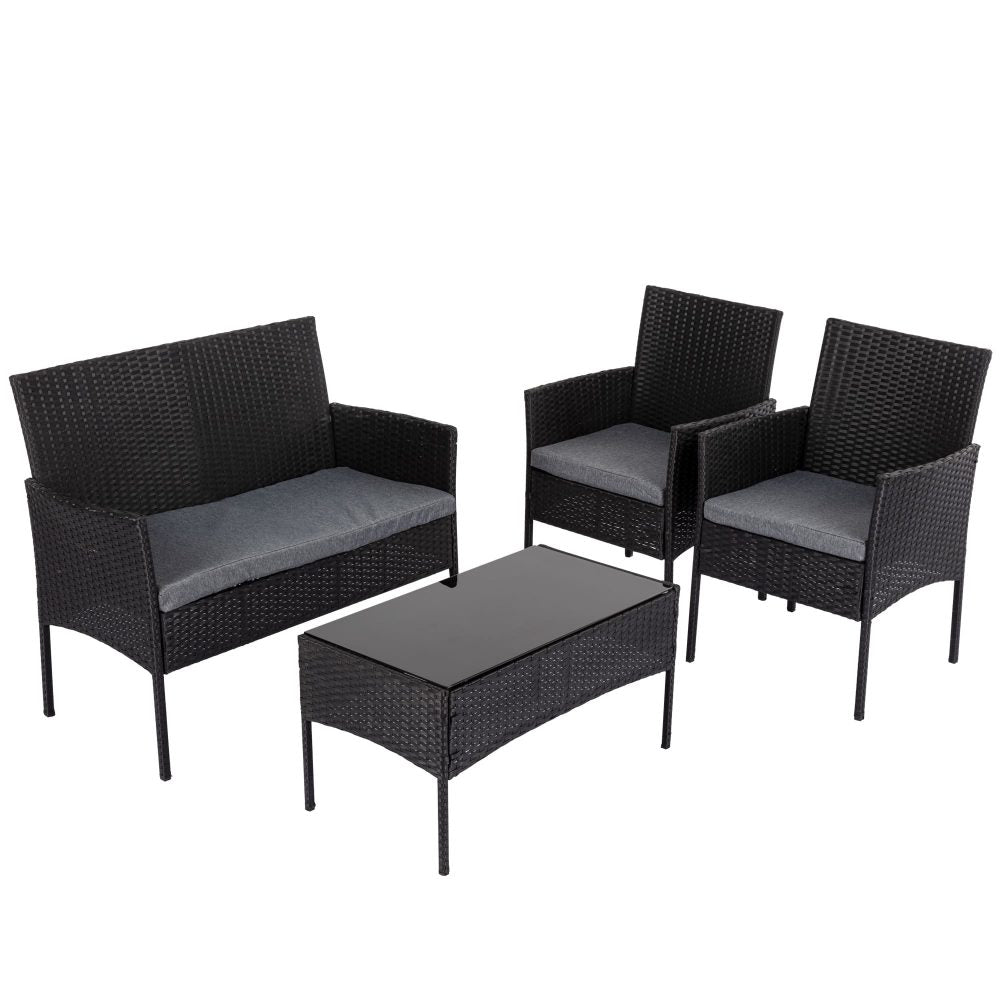 4 Seater Wicker Outdoor Lounge Set - Black - Outdoorium