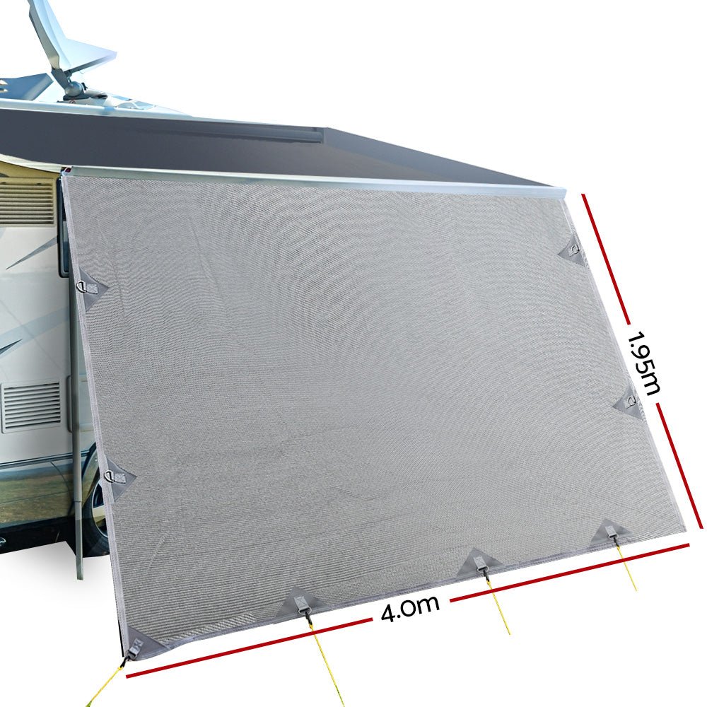 4.0M Caravan Privacy Screens 1.95m Roll Out Awning End Wall Side Sun Shade - Outdoorium