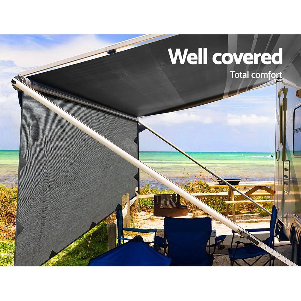 4.9M Caravan Privacy Screens 1.95m Roll Out Awning End Wall Side Sun Shade - Outdoorium