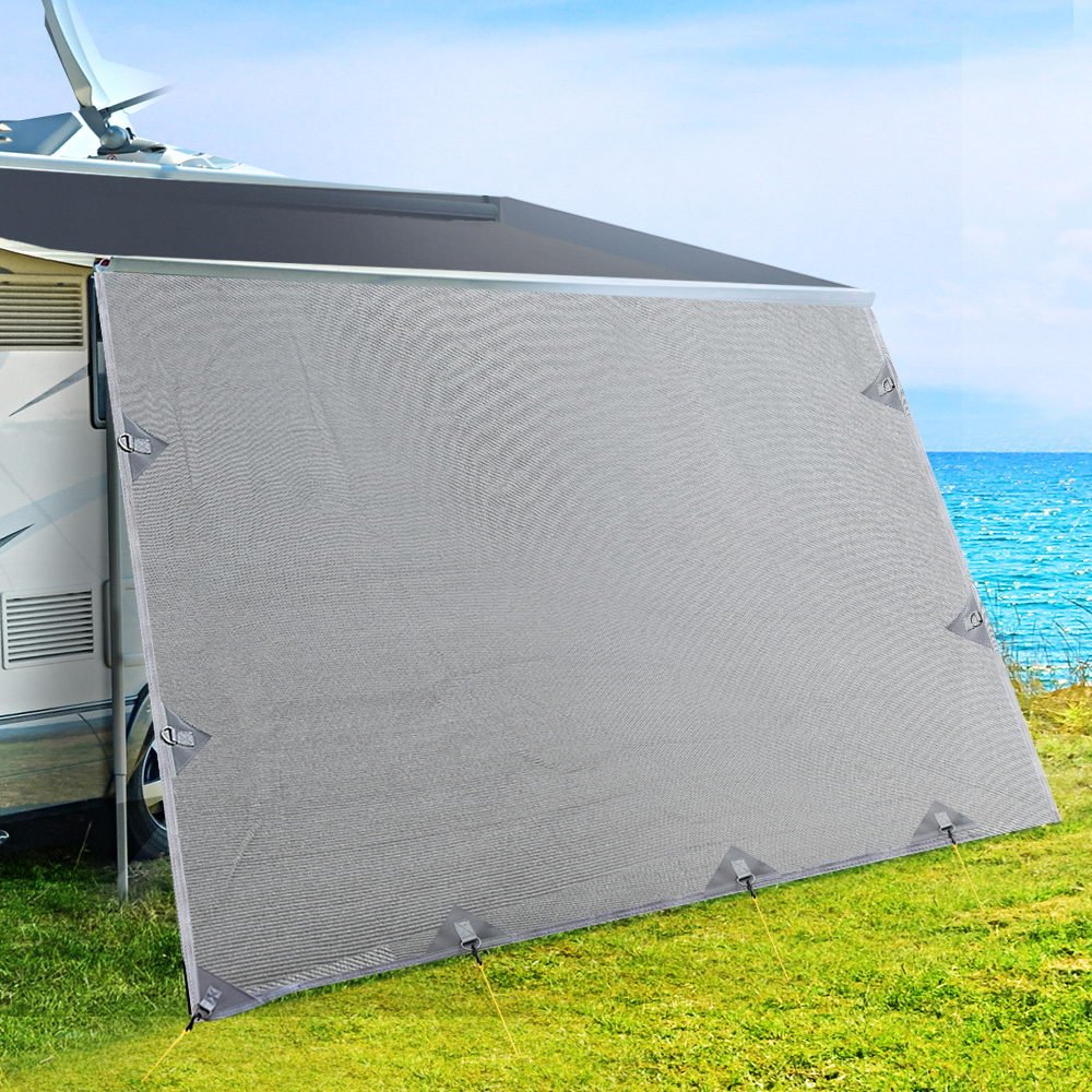4.9M Caravan Privacy Screens 1.95m Roll Out Awning End Wall Side Sun Shade - Outdoorium