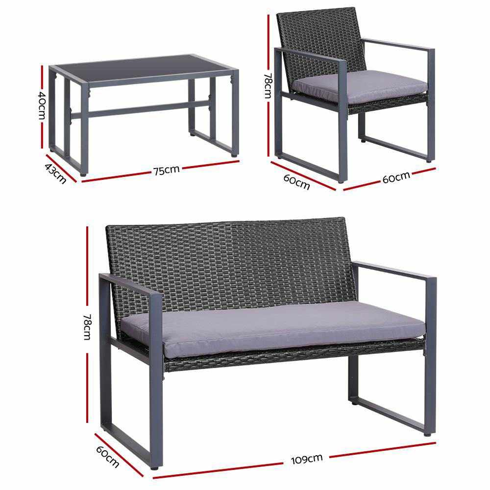 4PC Outdoor Furniture Patio Table Chair Black - Outdoorium