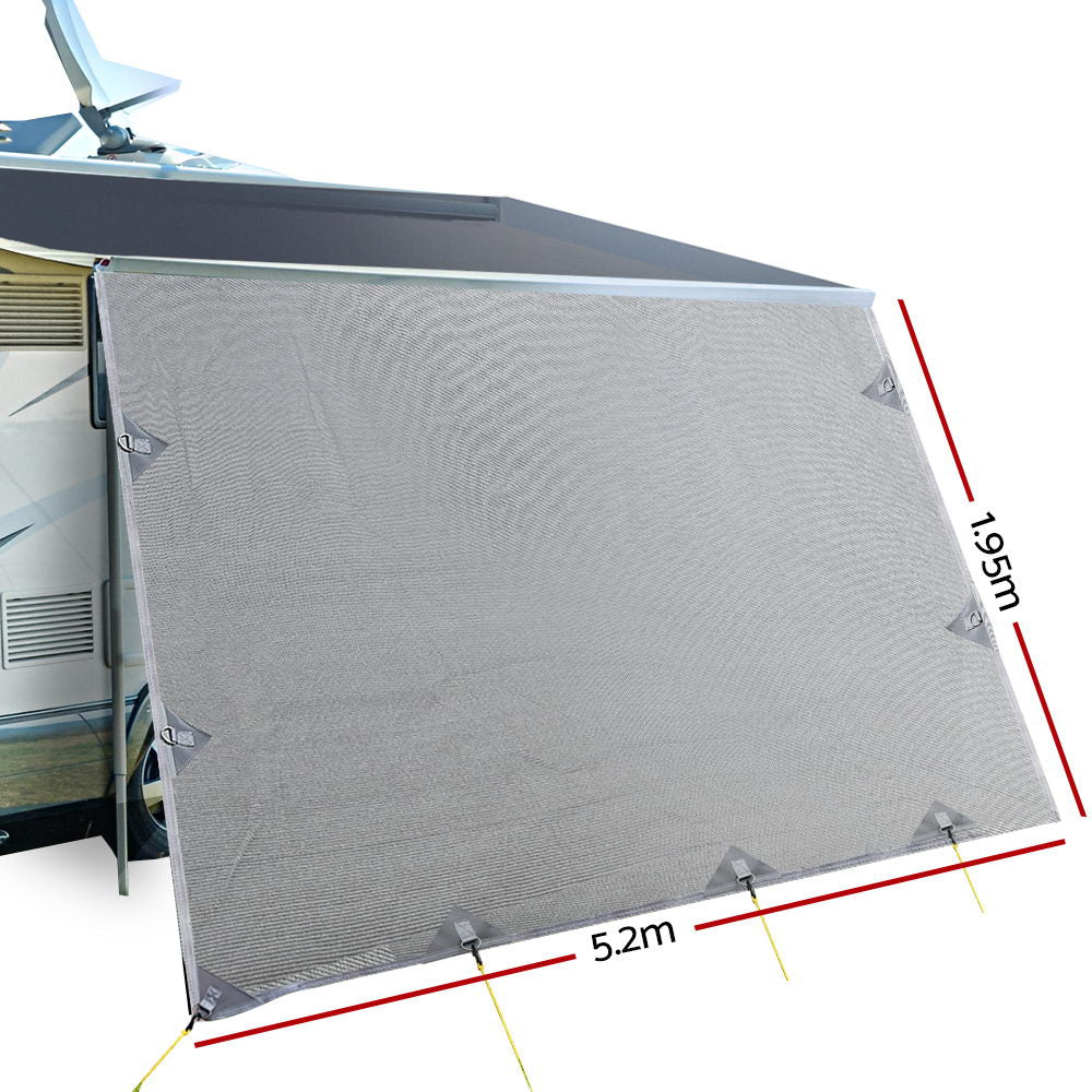 5.2M Caravan Privacy Screens 1.95m Roll Out Awning End Wall Side Sun Shade - Outdoorium