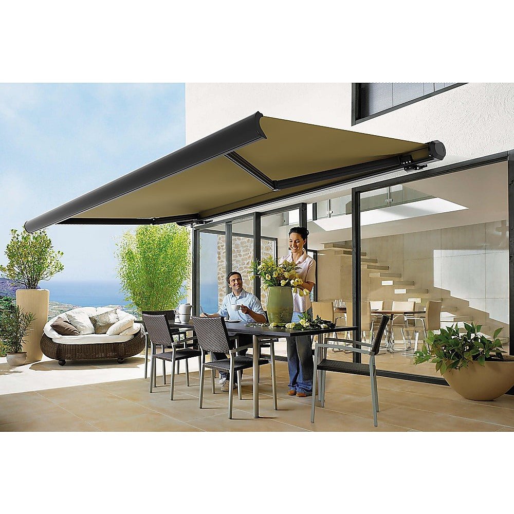 5.5m x 3.0m Retractable Folding Arm Awning Heavy Duty Full Cassette Motorised - Outdoorium