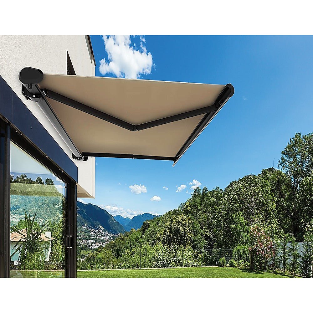 5.5m x 3.0m Retractable Folding Arm Awning Heavy Duty Full Cassette Motorised - Outdoorium