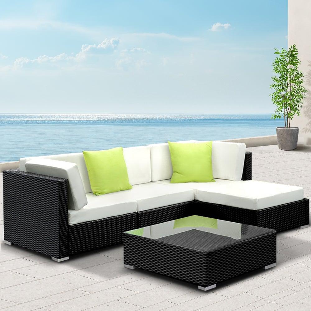 5PC Outdoor Furniture Sofa Set Wicker Garden Patio Pool Lounge - Outdoorium