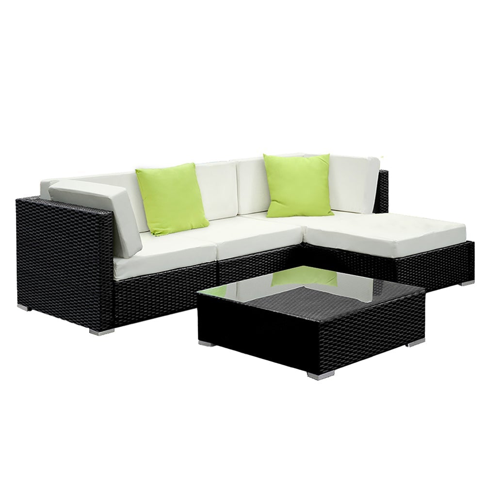 5PC Sofa Set with Storage Cover Outdoor Furniture Wicker - Outdoorium