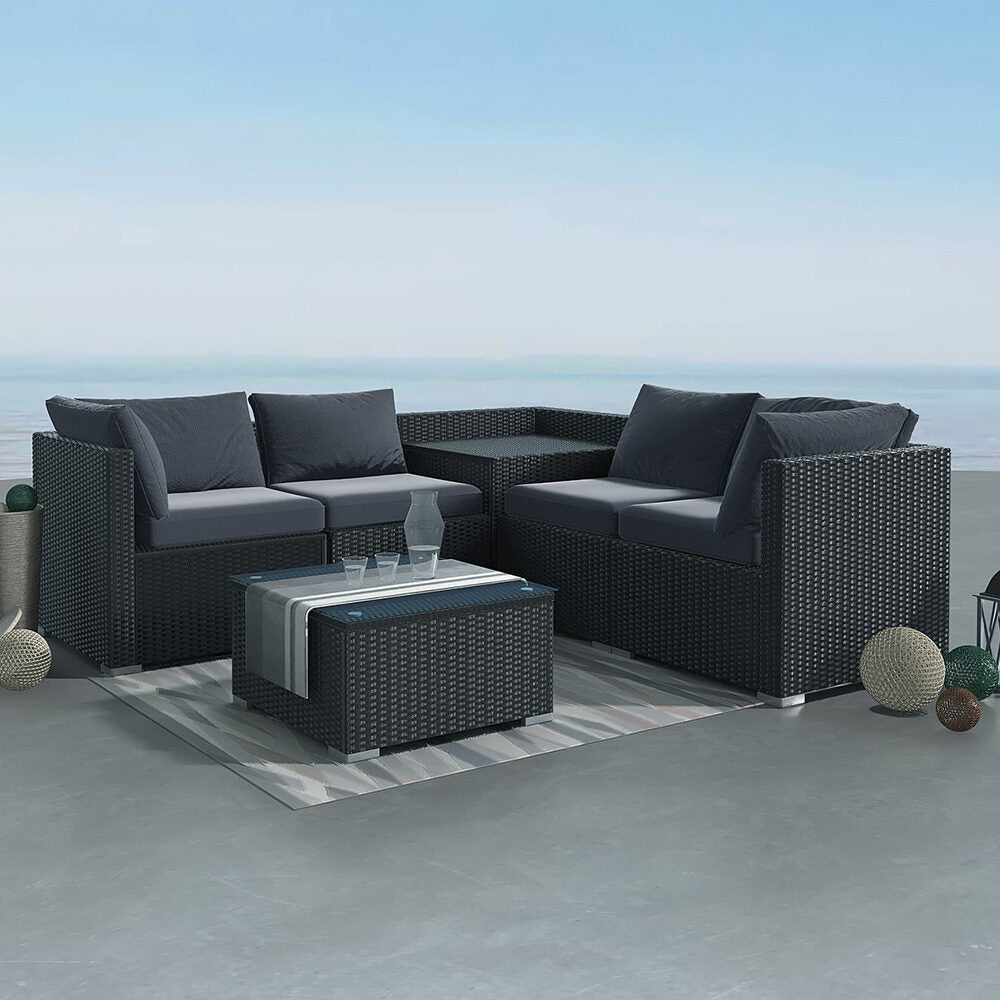 6PCS Outdoor Modular Lounge Sofa Coogee - Black - Outdoorium