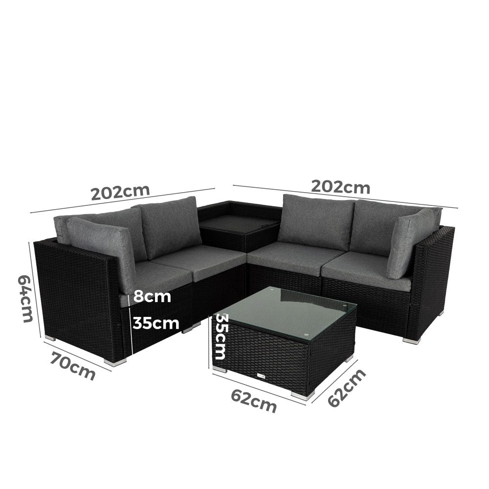 6PCS Outdoor Modular Lounge Sofa Coogee - Black - Outdoorium
