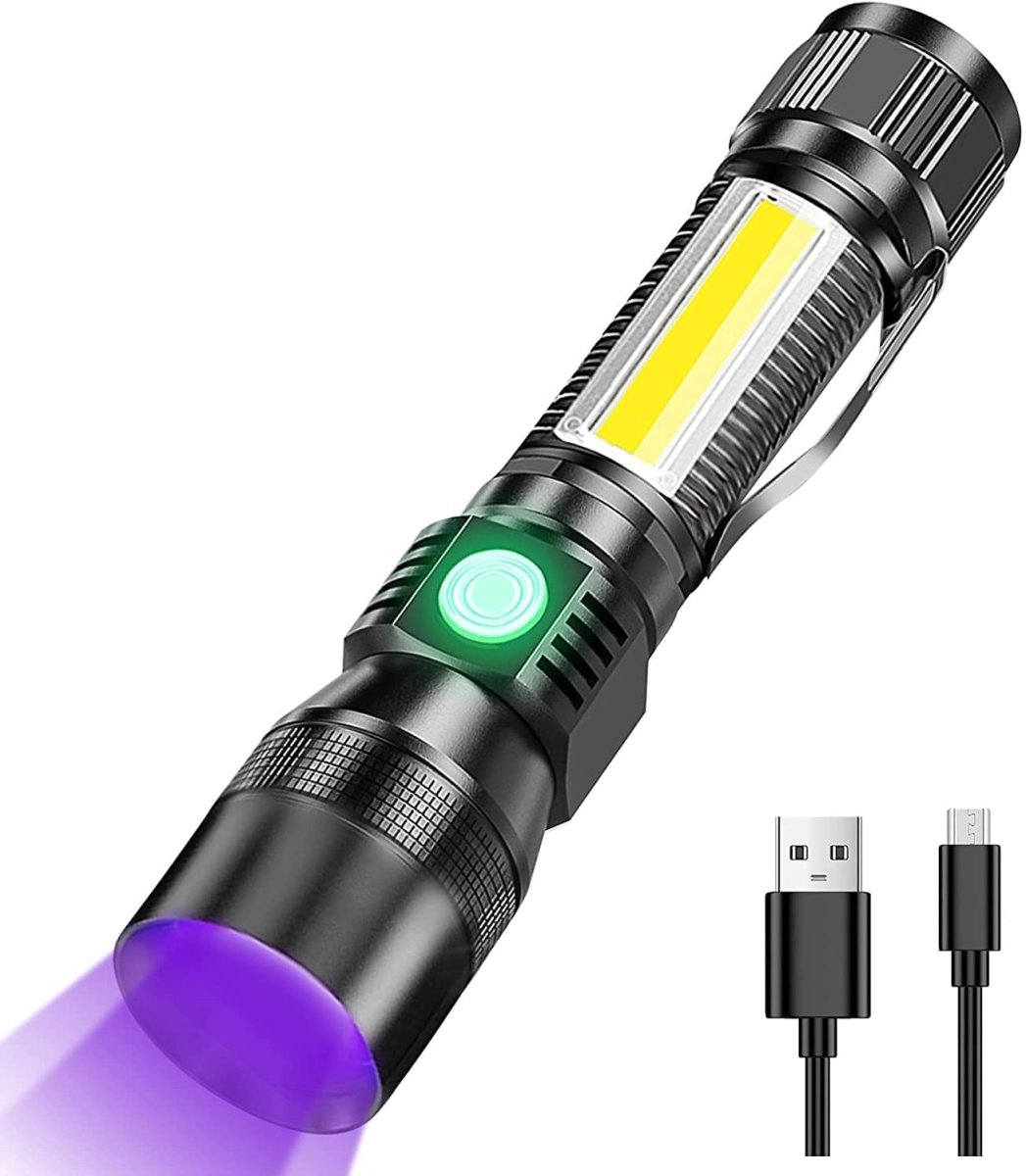 7 Modes Waterproof Rechargeable UV Light Flashlight Torch for Camping - Outdoorium