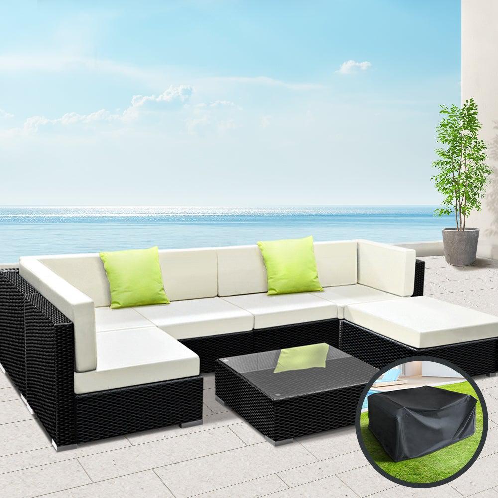 7PC Sofa Set with Storage Cover Outdoor Furniture Wicker - Outdoorium