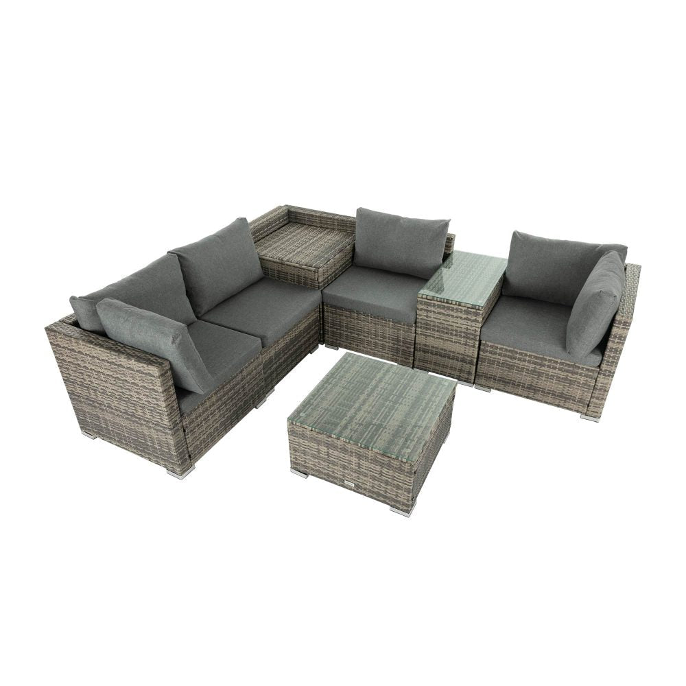 7PC Outdoor Wicker Lounge with Storage Corner (Grey) - Outdoorium