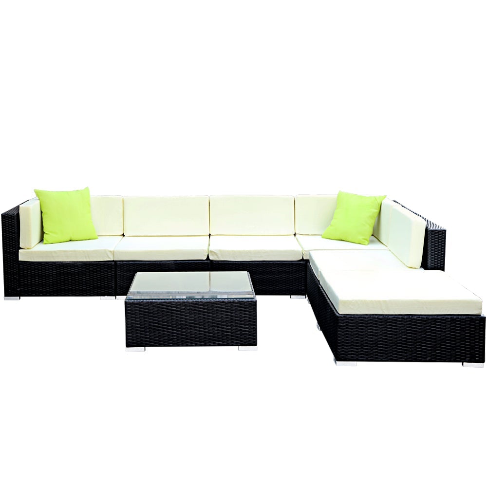7PC Sofa Set with Storage Cover Outdoor Furniture Wicker - Outdoorium