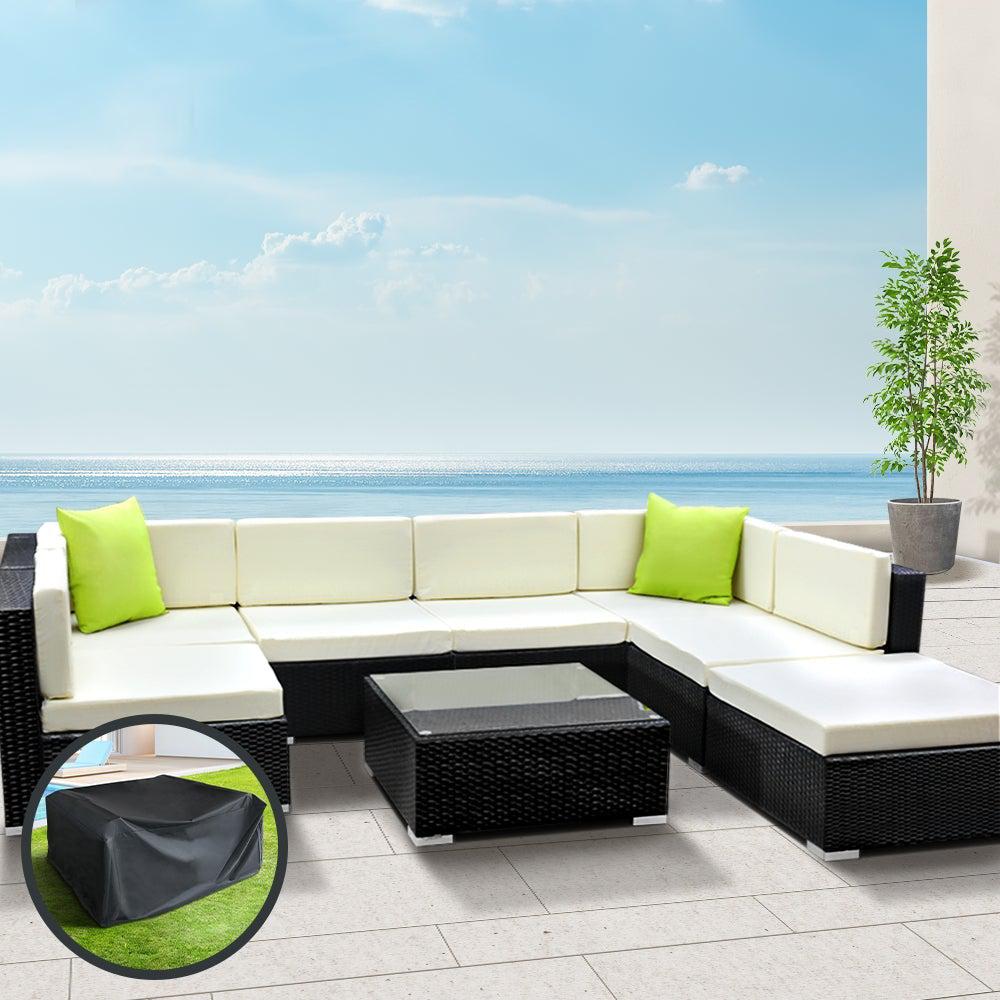 8PC Sofa Set with Storage Cover Outdoor Furniture Wicker - Outdoorium
