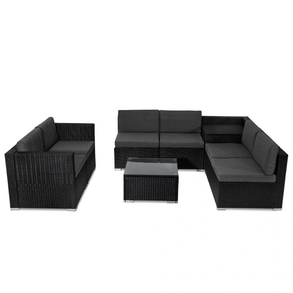 8PCS Outdoor Furniture Modular Lounge Sofa Lizard - Black - Outdoorium