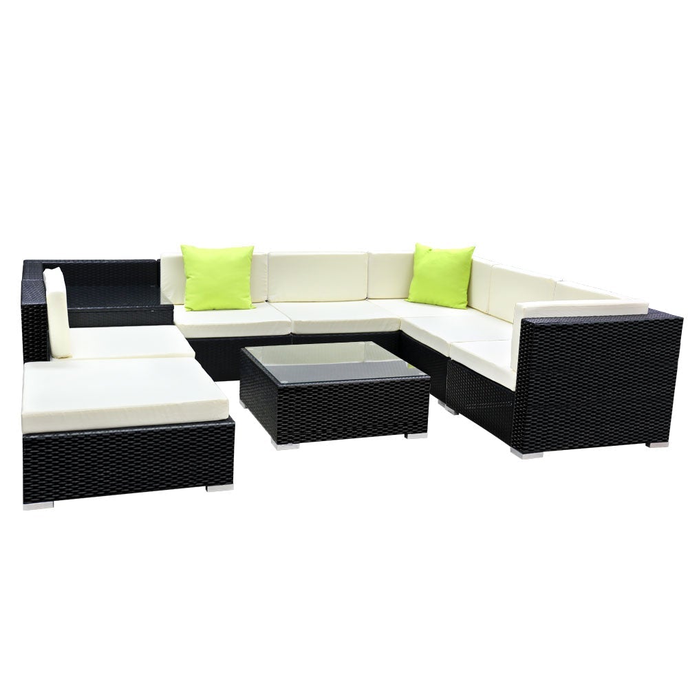 9PC Sofa Set with Storage Cover Outdoor Furniture Wicker - Outdoorium